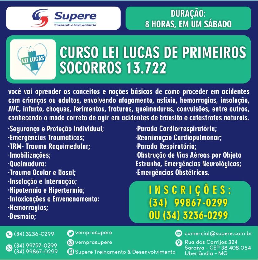 CURSO – LEI LUCAS – PRIMEIROS SOCORROS